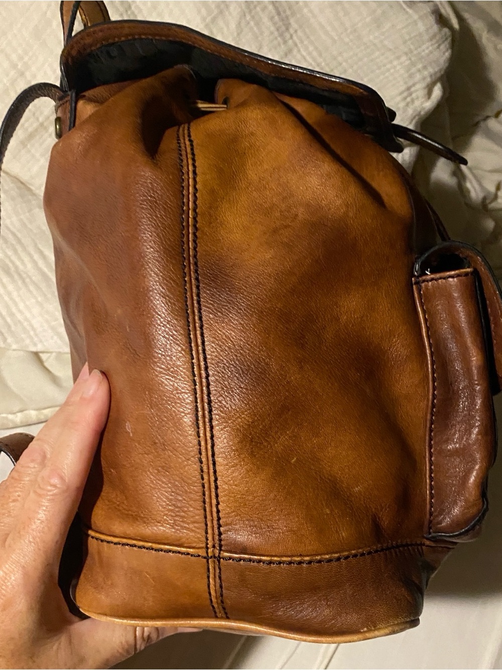 FOSSIL Vintage Reissue women's brown leather distressed backpack bag drawstring - Picture 15 of 16